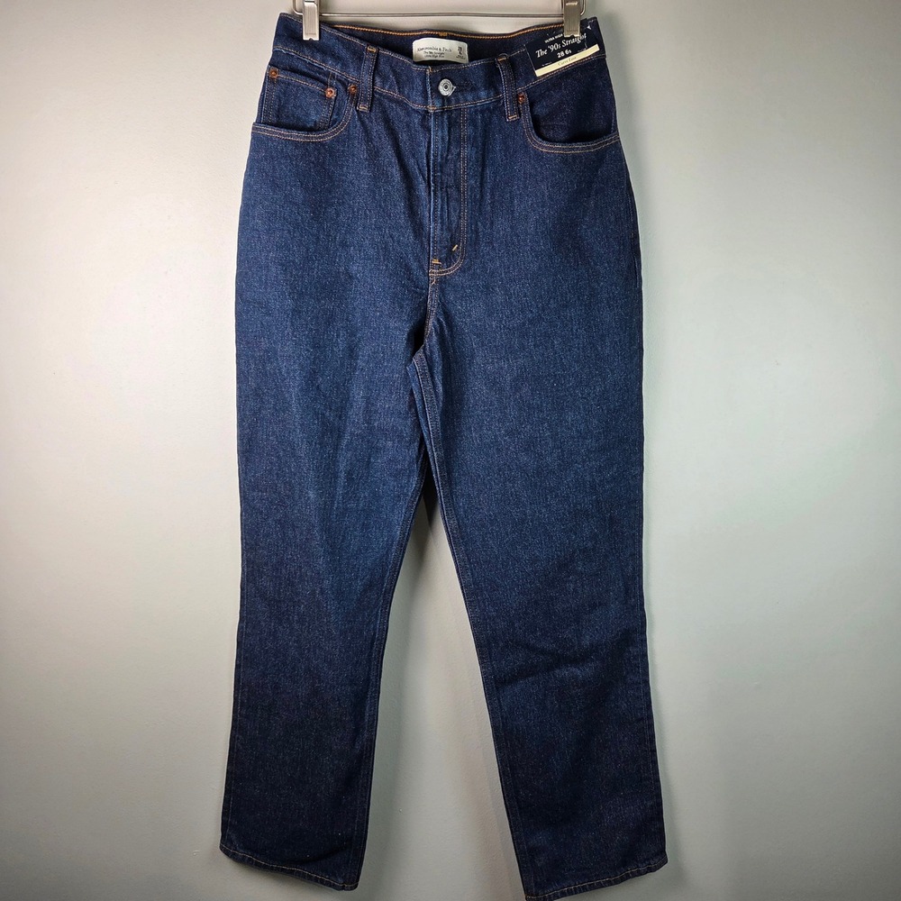 Abercrombie & Fitch 90s Straight Jeans Women 28 6s Blue NEW Curve Love High Rise